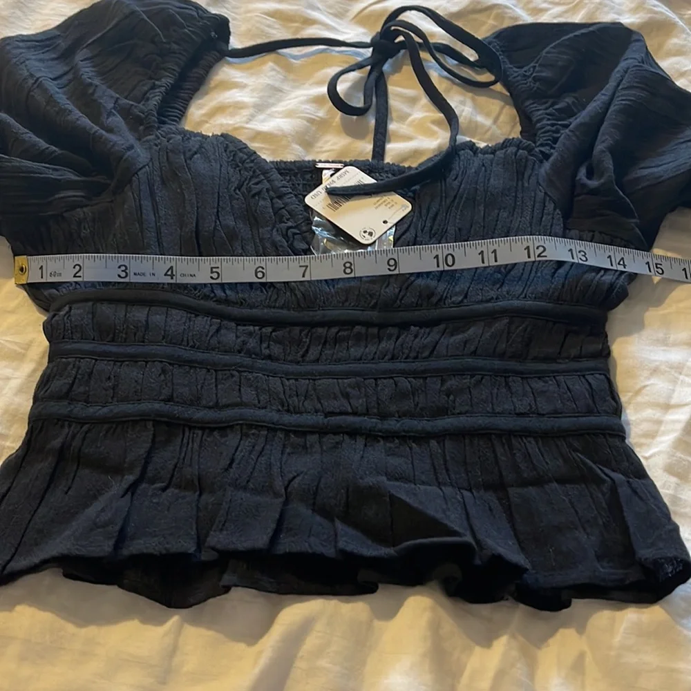 Free People Chloe Sweat heart Long‎ Sleeves Black Top